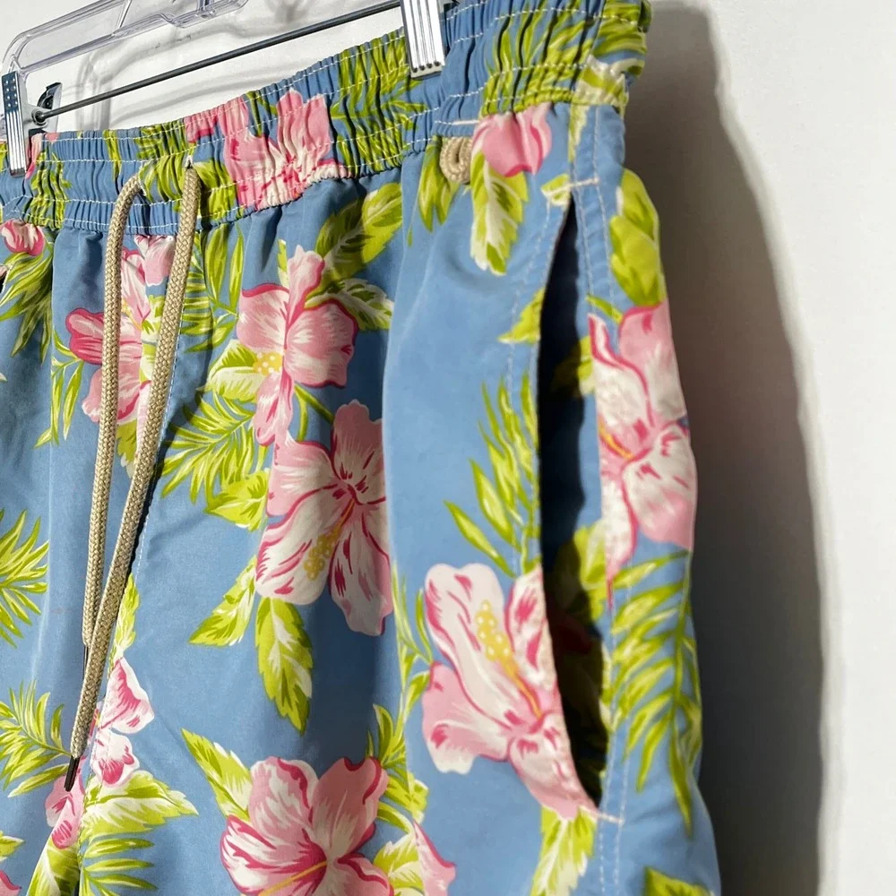 Polo Ralph Lauren‎ Mens Blue Hibiscus Floral Tropical Swim Trunks Board Shorts